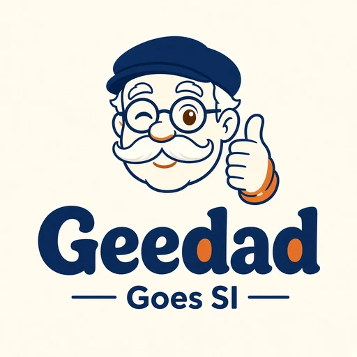 Geedad – a cartoon granddad in a flat cap giving a wink and thumbs up